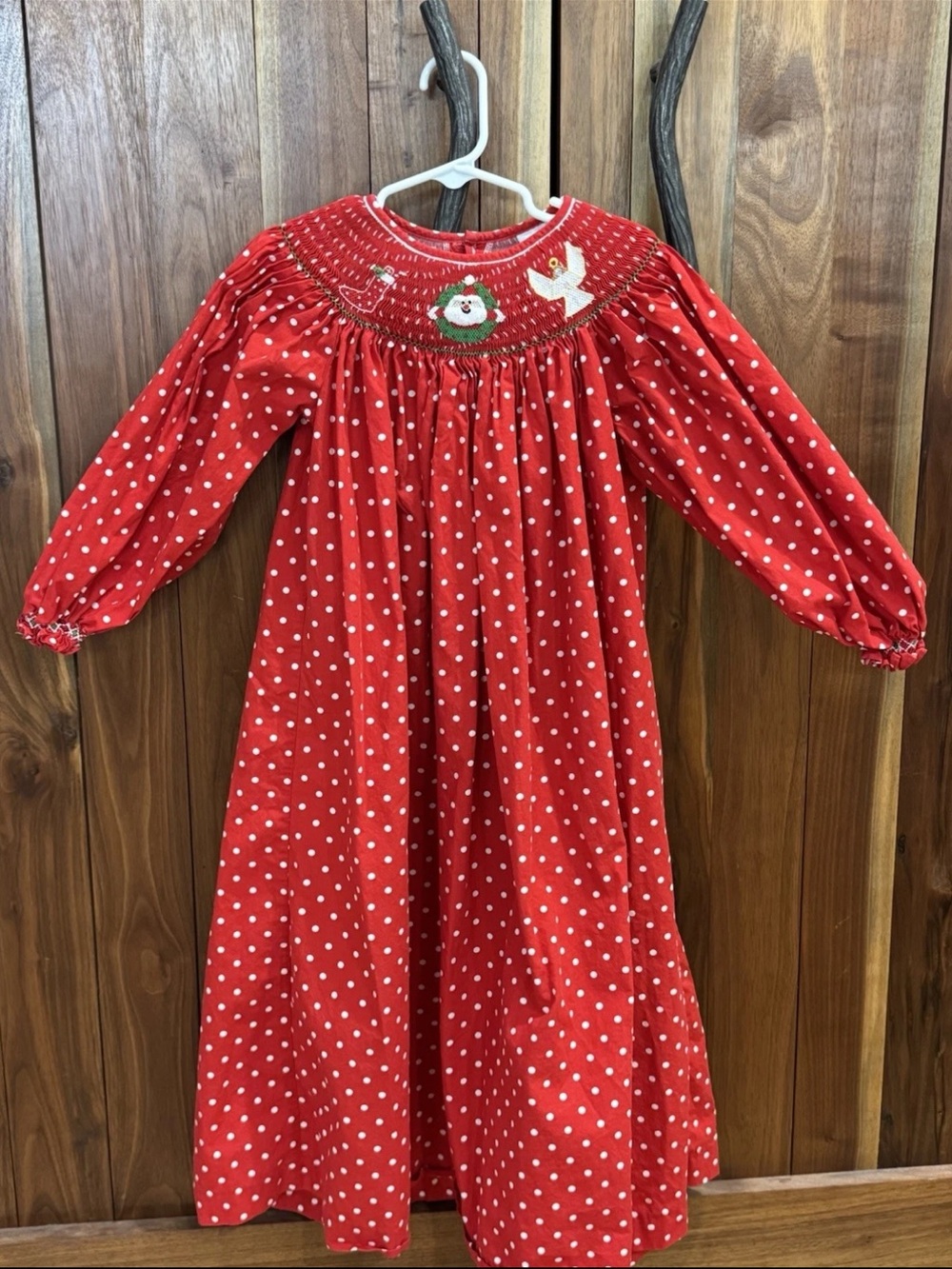 Mom & Me Girls Red Polka Dot Smocked Christmas Dress JOY Santa Angel Size 8 RARE